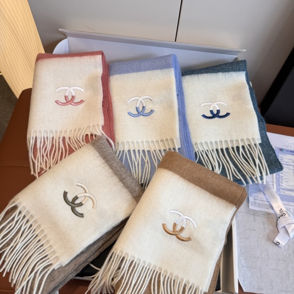 Chanel Fashion Embroidered Logo Cashmere Tassel Scarf Size: 30 x 180 CM