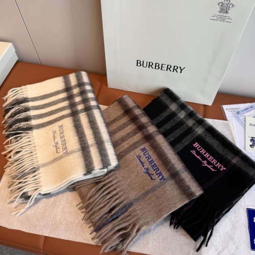 Burberry Classic Embroidered Logo Checkered Cashmere Scarf Size: 30 x 180 CM