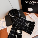 Chanel Classic Versatile Embroidered CC Checkered Cashmere Scarf Size: 38 x 185 CM