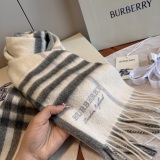 Burberry Classic Embroidered Logo Checkered Cashmere Scarf Size: 30 x 180 CM