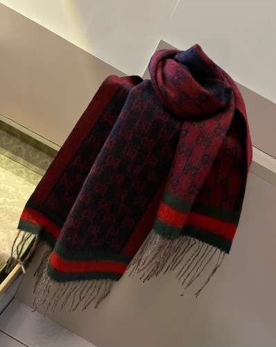 Gucci Fashion Versatile Double G Lambhair Jacquard Tassel Scarf Size: 32 x 210 CM
