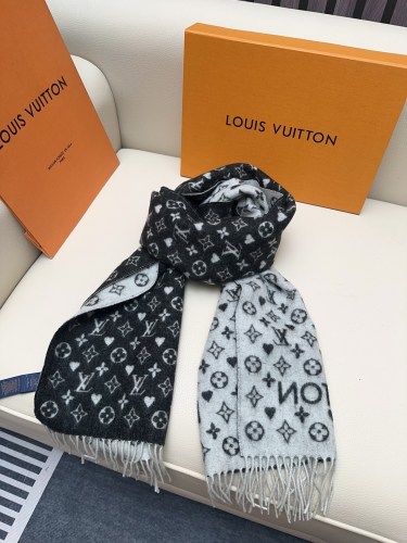 Louis Vuitton Fashion Logo Jacquard Two Sided Cashmere Scarf Size: 45 x 195 CM