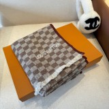 Louis Vuitton Fashion Embroidered Logo Checkered Cashmere Scarf Size: 45 x 200 CM