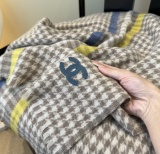 Chanel Couple's Classic Embroidered Checkered Cashmere Scarf Size: 30 x 180 CM