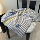 Chanel Couple's Classic Embroidered Checkered Cashmere Scarf Size: 30 x 180 CM