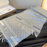 Dior Classic Logo Jacquard Double sided Cashmere Tassel Scarf 