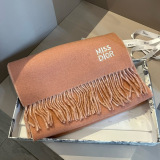 Dior Fashion Versatile Embroidered Logo Lamb Hair Tassel Scarf Size: 32 x 180 CM