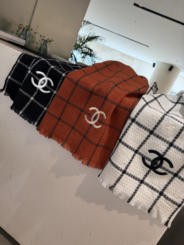 Chanel Classic Embroidered Logo Cashmere Scarf Size: 35 x 190 CM