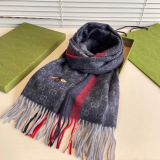 Gucci Fashion Embroidery Bee GG Jacquard Color Blocked Striped Cashmere Scarf Size: 35 x 200 CM