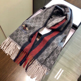 Gucci Fashion Embroidery Bee GG Jacquard Color Blocked Striped Cashmere Scarf Size: 35 x 200 CM