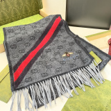 Gucci Fashion Embroidered Bee Striped Cashmere Scarf Size: 35 x 200 CM