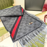 Gucci Fashion Embroidered Bee Striped Cashmere Scarf Size: 35 x 200 CM