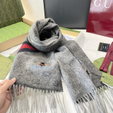 Gucci Fashion Embroidered Bee Striped Cashmere Scarf Size: 35 x 200 CM