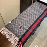 Gucci Fashion Embroidery Bee GG Jacquard Color Blocked Striped Cashmere Scarf Size: 35 x 200 CM