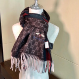 Gucci Fashion Embroidery Bee GG Jacquard Color Blocked Striped Cashmere Scarf Size: 35 x 200 CM