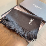 Yves Saint Laurent Classic Embroidered Logo Cashmere Tassel Scarf Size: 30 x 200 CM