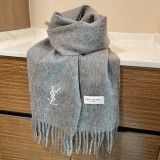 Yves Saint Laurent Classic Embroidered Logo Cashmere Tassel Scarf Size: 30 x 200 CM