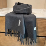 Yves Saint Laurent Classic Embroidered Logo Cashmere Tassel Scarf Size: 30 x 200 CM