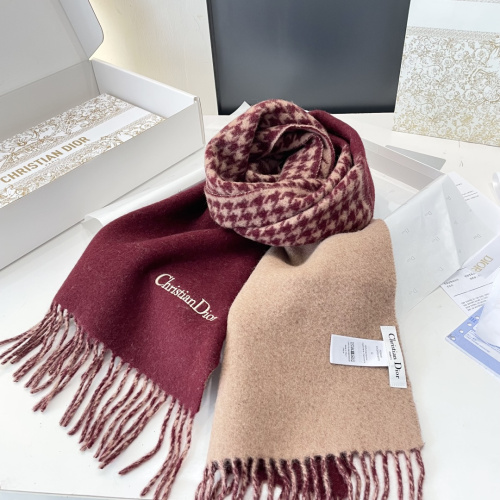Dior Fashion Embroidered Logo Thousand Bird Grid Double Sided Cashmere Scarf Size: 32 x 200 CM