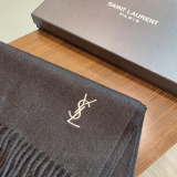 Yves Saint Laurent Classic Embroidered Logo Cashmere Tassel Scarf Size: 30 x 200 CM