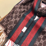 Gucci Fashion Embroidery Bee GG Jacquard Color Blocked Striped Cashmere Scarf Size: 35 x 200 CM