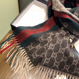 Gucci Fashion Embroidery Bee GG Jacquard Color Blocked Striped Cashmere Scarf Size: 35 x 200 CM