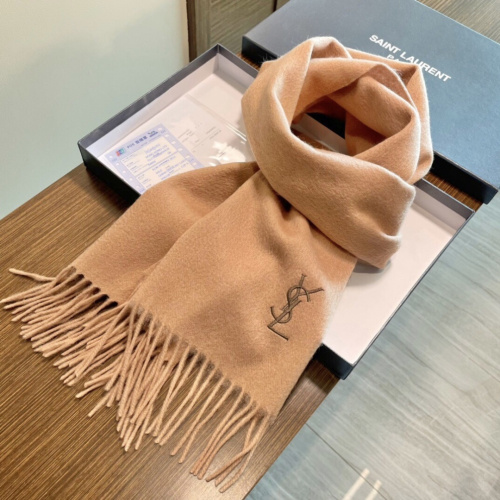 Yves Saint Laurent Classic Embroidered Logo Cashmere Tassel Scarf Size: 30 x 200 CM