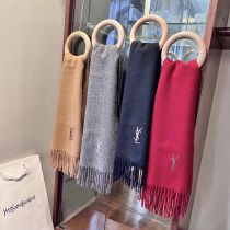 Yves Saint Laurent Classic Embroidered Logo Cashmere Tassel Scarf Size: 30 x 200 CM Yves Saint Laurent Classic Embroidered Logo Cashmere Tassel Scarf Size: 30 x 200 CM