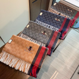 Gucci Fashion Embroidery Bee GG Jacquard Color Blocked Striped Cashmere Scarf Size: 35 x 200 CM