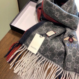 Gucci Fashion Embroidery Bee GG Jacquard Color Blocked Striped Cashmere Scarf Size: 35 x 200 CM