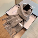 Yves Saint Laurent Classic Embroidered Logo Cashmere Tassel Scarf Size: 30 x 200 CM