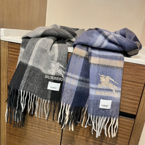 Burberry Classic Embroidered Logo Checkered Cashmere Tassel Scarf Size: 32 x 180 CM