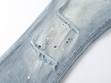 Purple Brand Street Washed Ink Splashed Distressed Micro Horn Elastic Jeans