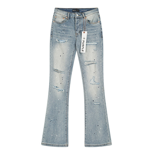 Purple Brand Street Washed Ink Splashed Distressed Micro Horn Elastic Jeans