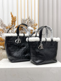 Dior Fashion CD Ring Diamond Grid Plush Leather Handbag Crossbody Bag