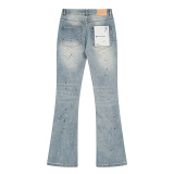 Purple Brand Street Washed Ink Splashed Distressed Micro Horn Elastic Jeans