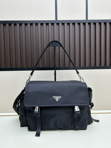 Prada Classic Triangle Logo Nylon Postman Bag Crossbody Bag Size: 40 x 26 x 11 CM