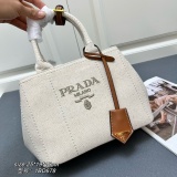 Prada vacation style embroidered logo linen handbag crossbody bag Size: 25 x 19 x 15 CM