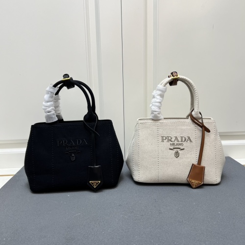 Prada vacation style embroidered logo linen handbag crossbody bag Size: 25 x 19 x 15 CM