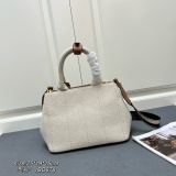 Prada vacation style embroidered logo linen handbag crossbody bag Size: 25 x 19 x 15 CM