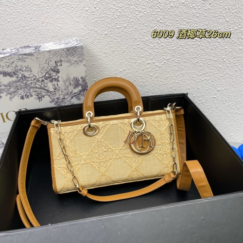 Dior Women's Wine Coconut Grass Vine Grid Diagonal Cross Handheld Concubine Bag Size: 26 x 13.5 x 5 CM