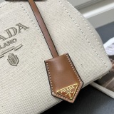 Prada vacation style embroidered logo linen handbag crossbody bag Size: 25 x 19 x 15 CM