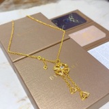Bvlgari New Fashion Diamond Set Clover Tassel Necklace