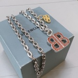 Balenciaga New Couple Retro Hot Diamond BB Letter Pendant Necklace