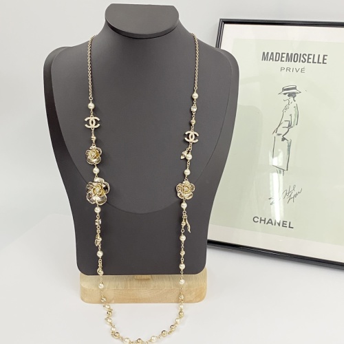 Chanel Fashion Elegant Camellia Double C Pearl Sweater Chain