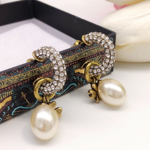 Dior New Fashion Diamond Set Clover Pearl Earrings