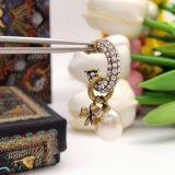 Dior New Fashion Diamond Set Clover Pearl Earrings