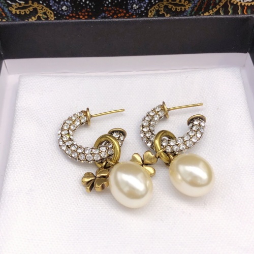 Dior New Fashion Diamond Set Clover Pearl Earrings