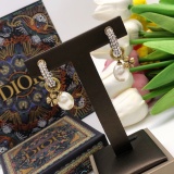 Dior New Fashion Diamond Set Clover Pearl Earrings