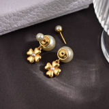 Dior New Fashion Elegant Versatile Clover Pearl Earrings